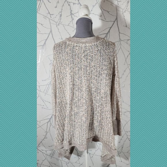 Kimchi Blue Beige Speckled Knit Open Front Waterfall Cardigan - Picture 4 of 5